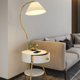 Modish Pleated Gold Arched Floor Lamp with Storage Image - 3