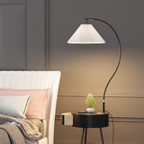 Modish Pleated Gold Arched Floor Lamp with Storage Image - 7