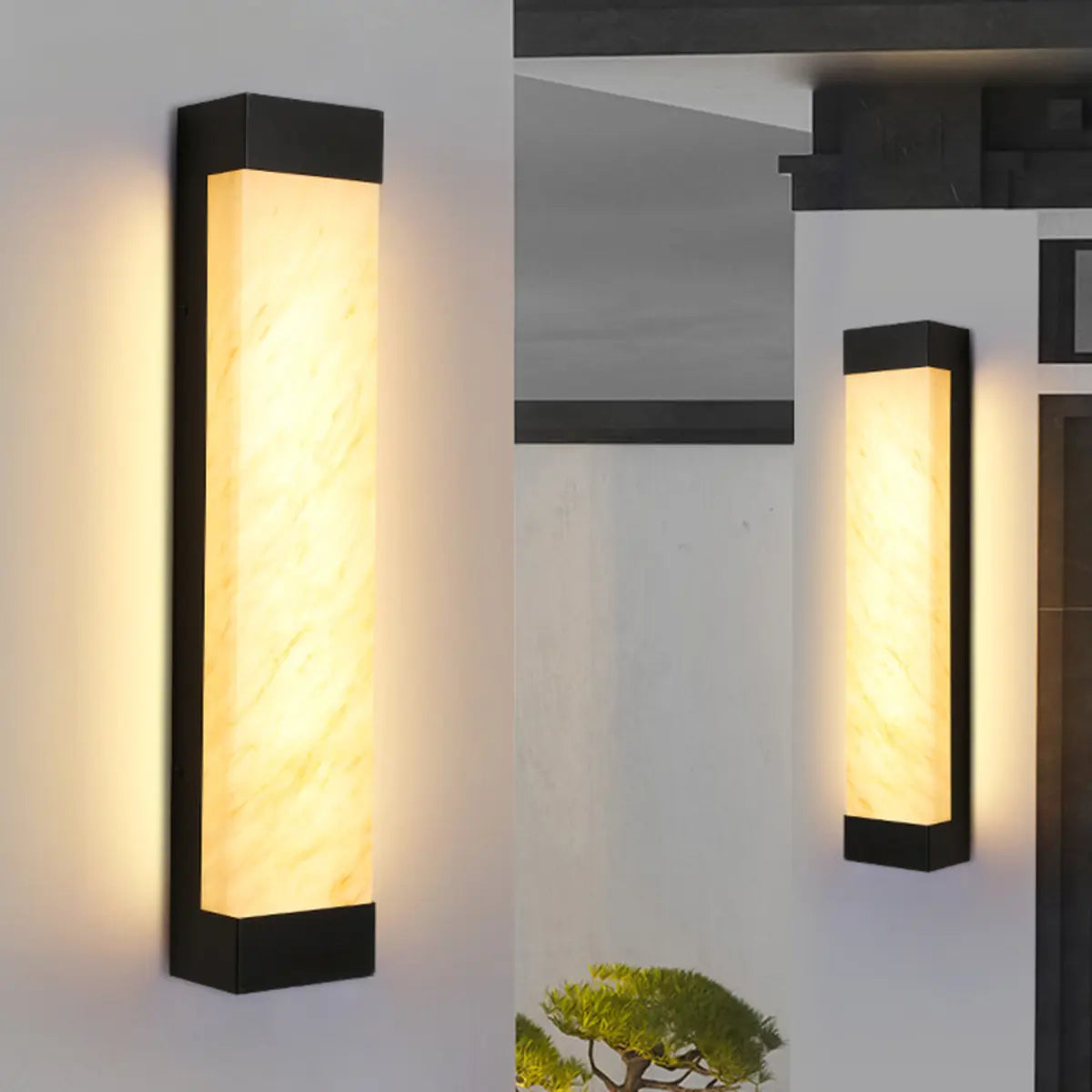 Modish Rectangle Outdoor Wall Light Black Warm Light Image - 8