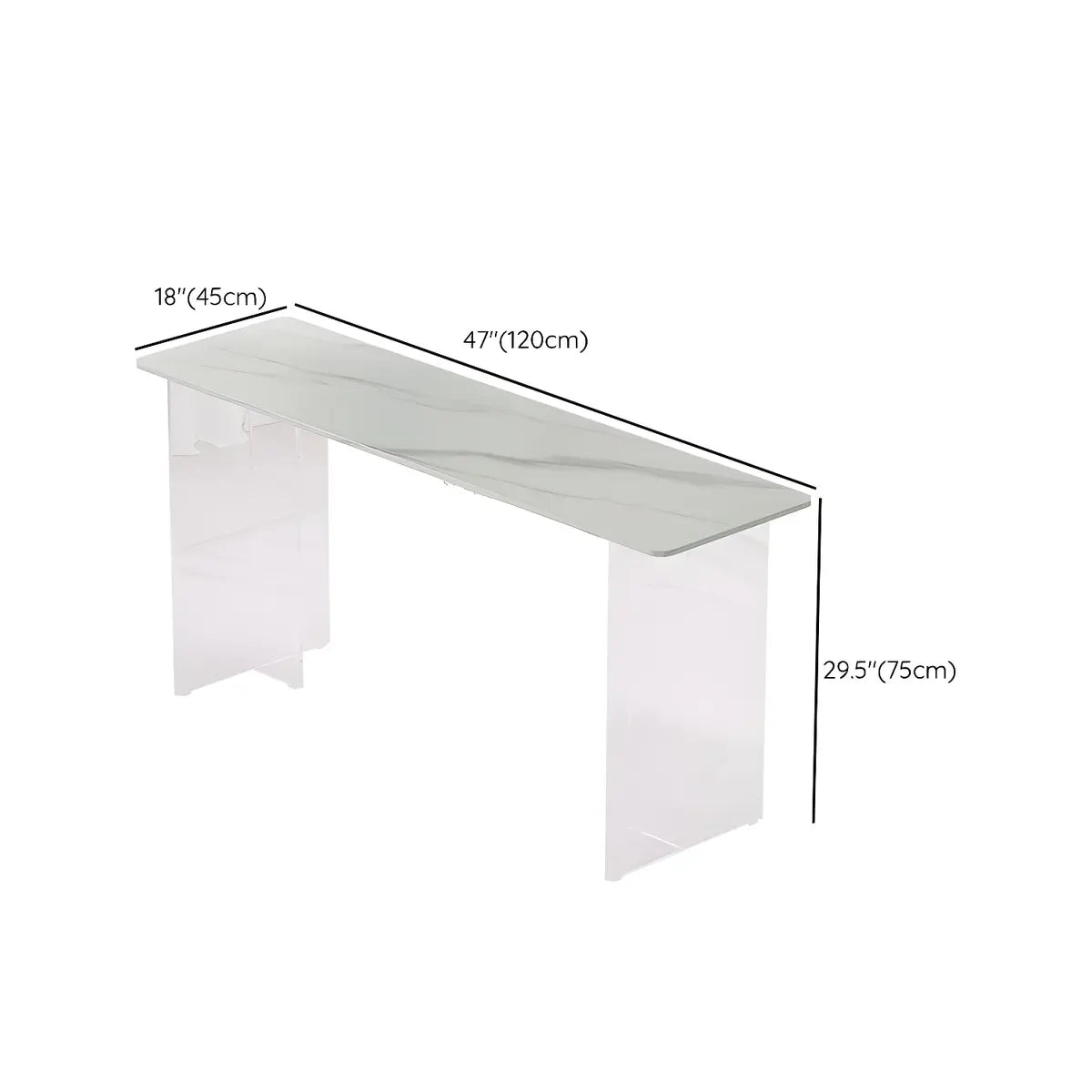 Modish Rectangle Stone Clear Glass Sled Writing Desk Image - 10