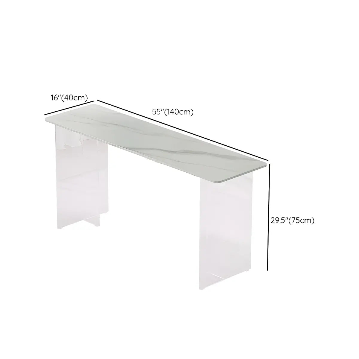 Modish Rectangle Stone Clear Glass Sled Writing Desk Image - 11