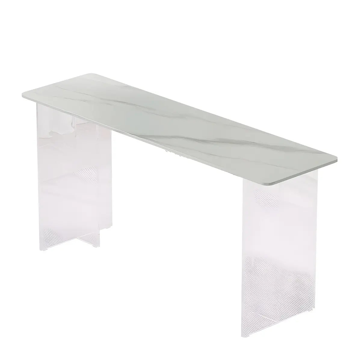 Modish Rectangle Stone Clear Glass Sled Writing Desk Image - 5