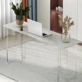 Modish Rectangle Stone Clear Glass Sled Writing Desk Image - 8