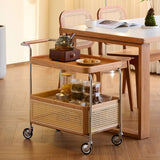 Modish Rectangular Brown Wood Bar Cart End Table with Wheels Image - 10