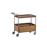 Modish Rectangular Brown Wood Bar Cart End Table with Wheels Image - 7