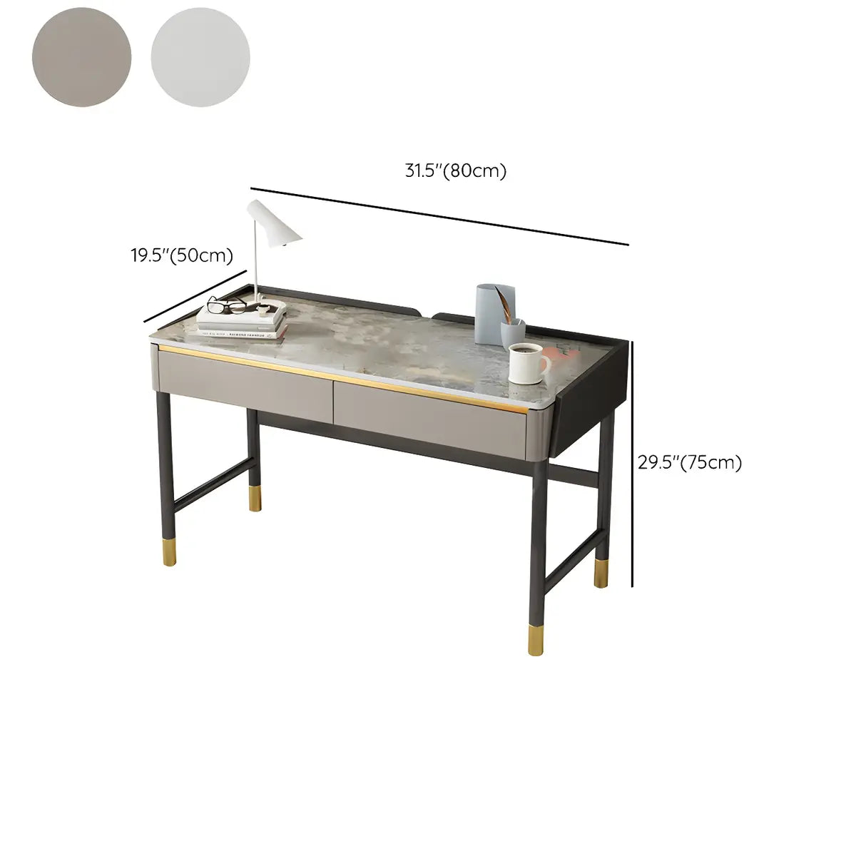 Modish Rectangular Stone Drawers H-Shape Writing Desk 