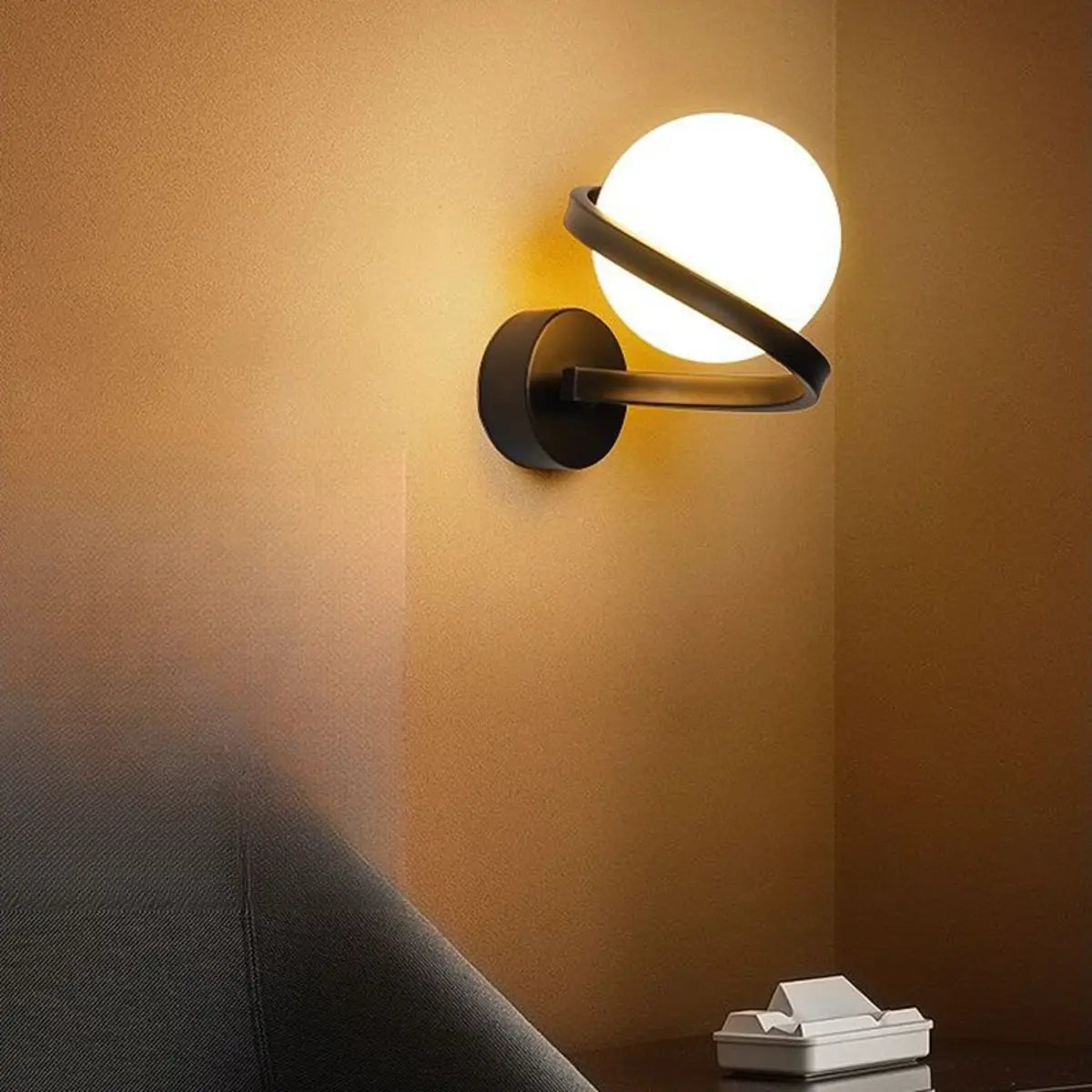 Modish Sphere Metal Small Ambient Wall Light Black Image - 4