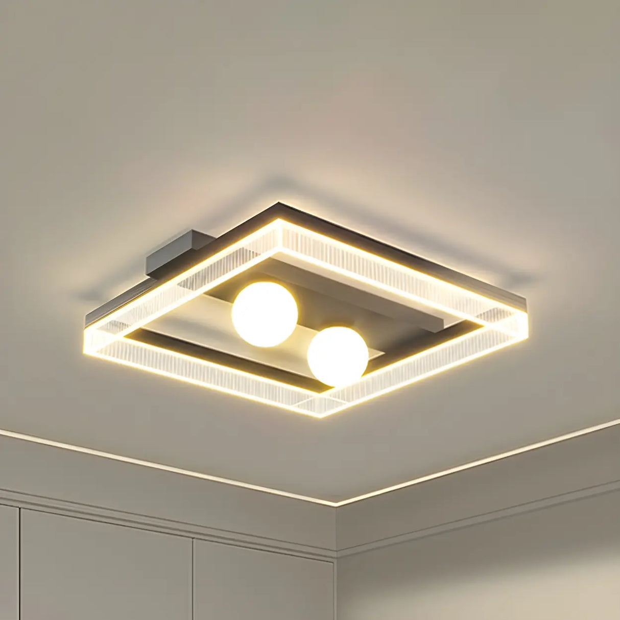 Modish Square Black Dimmable Flush Mount Ceiling Light Image - 2