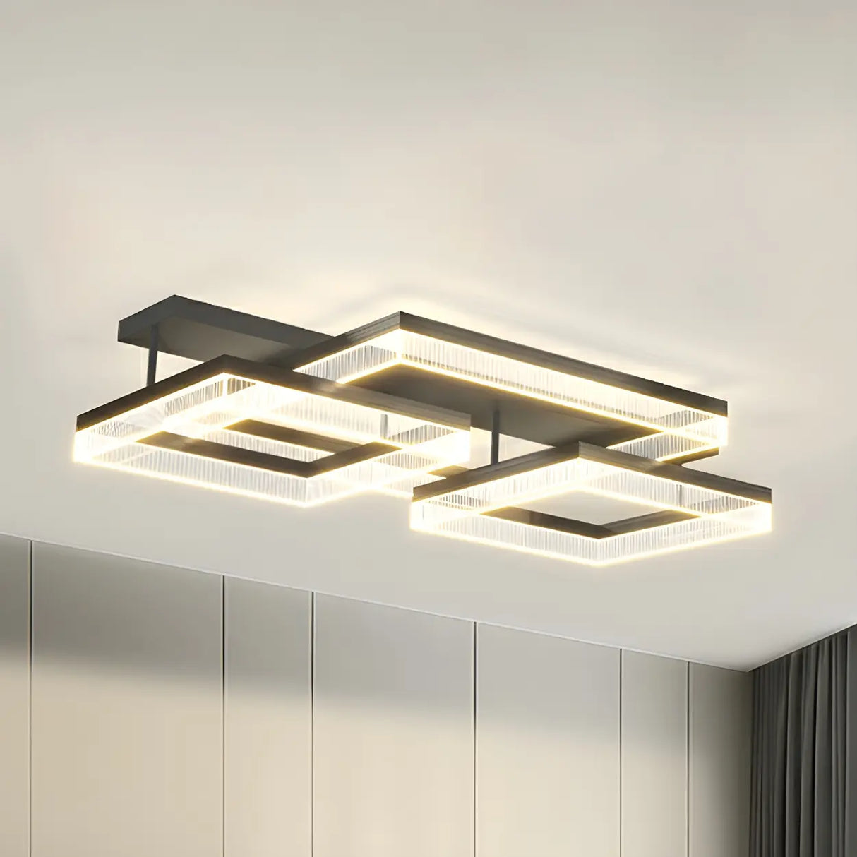 Modish Square Black Dimmable Flush Mount Ceiling Light Image - 5