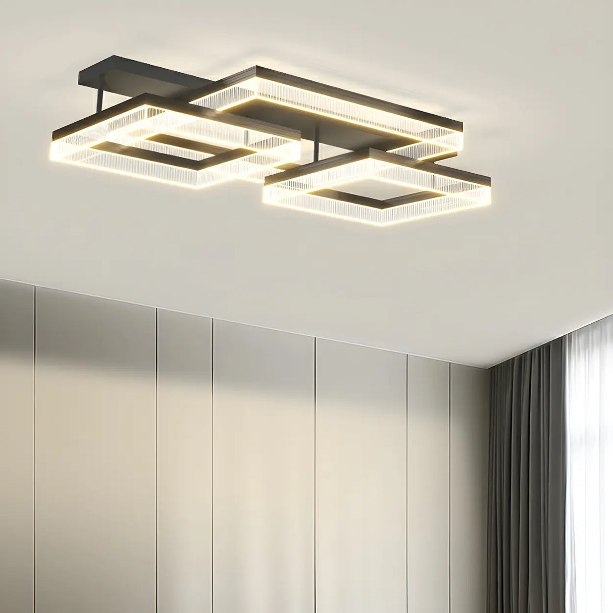 Modish Square Black Dimmable Flush Mount Ceiling Light Image - 7