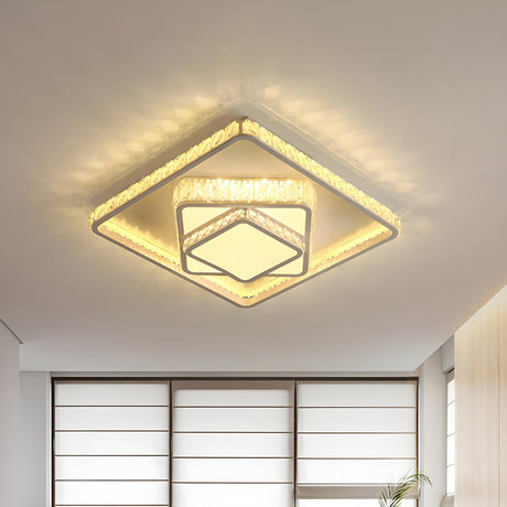 Modish Square Crystal LED Flush Mount Ceiling Light Image - 1