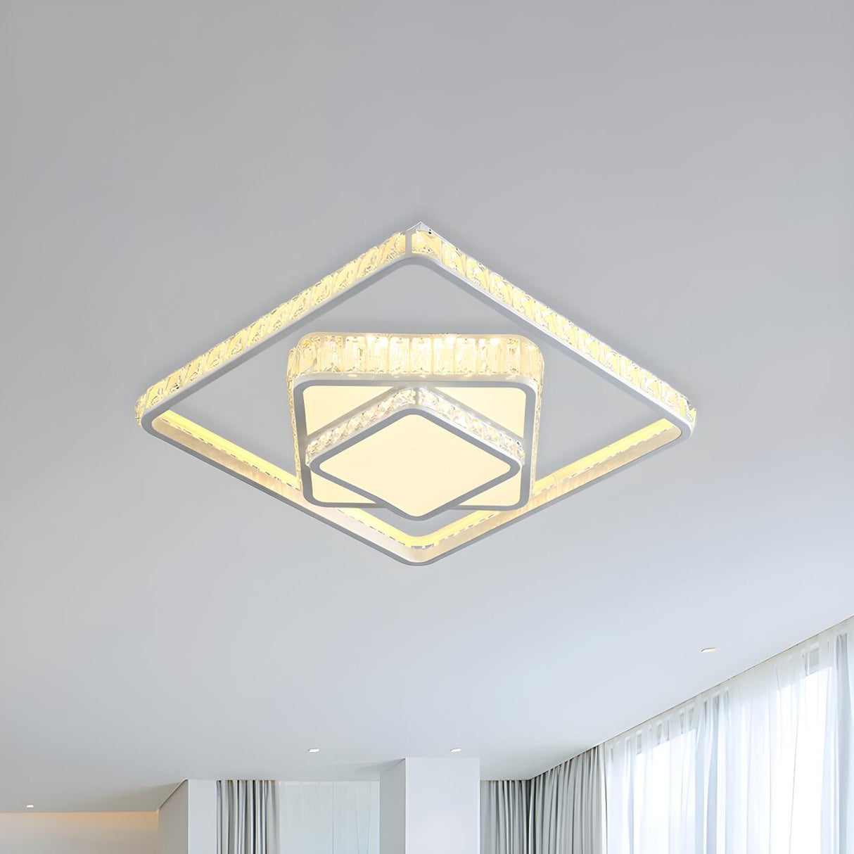 Modish Square Crystal LED Flush Mount Ceiling Light Image - 2