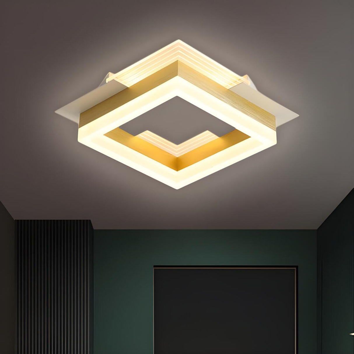 Modish Square Wood Grain LED Flush Mount Ceiling Light Image - 2