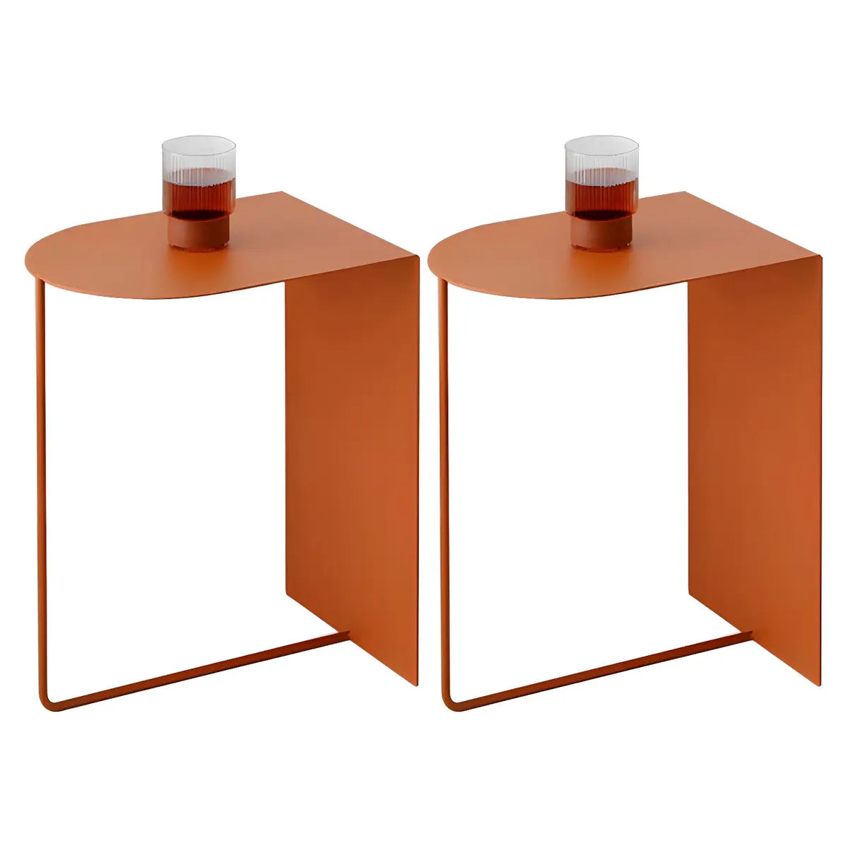 Modish Standard Curved Orange Metal Base Side Table Image - 20