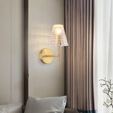 Modish Tapered Glass Shade Gold Metal Wall Sconce Image - 1