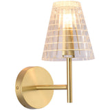 Modish Tapered Glass Shade Gold Metal Wall Sconce Image - 5