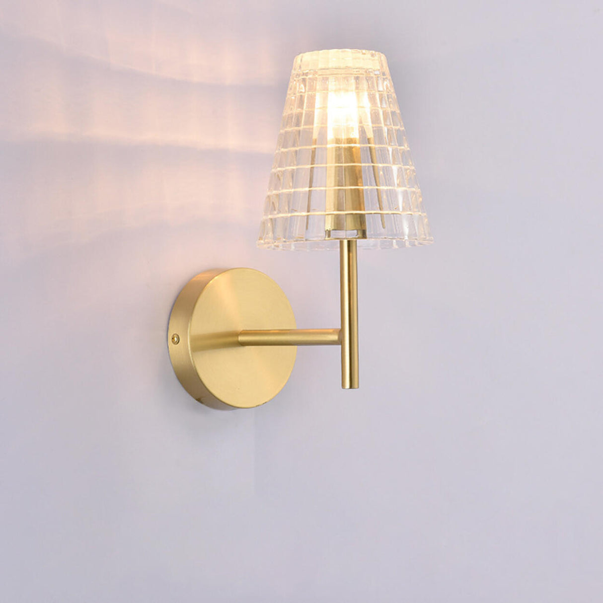 Modish Tapered Glass Shade Gold Metal Wall Sconce Image - 6