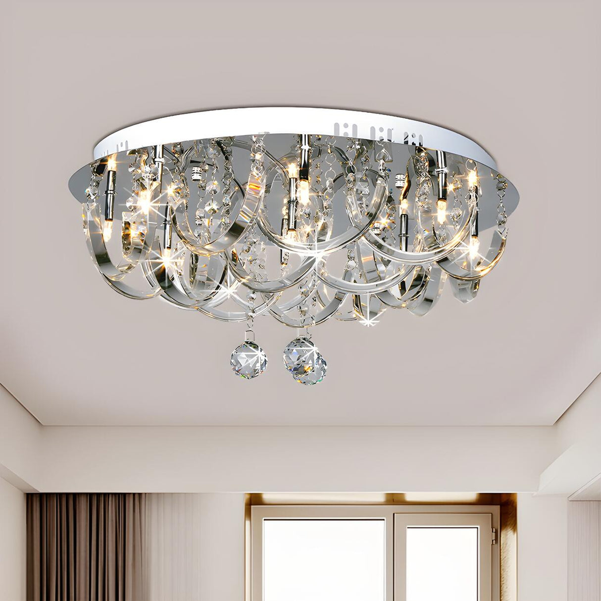 Modish Twisted Clear Crystal Flush Mount Ceiling Light Image - 1