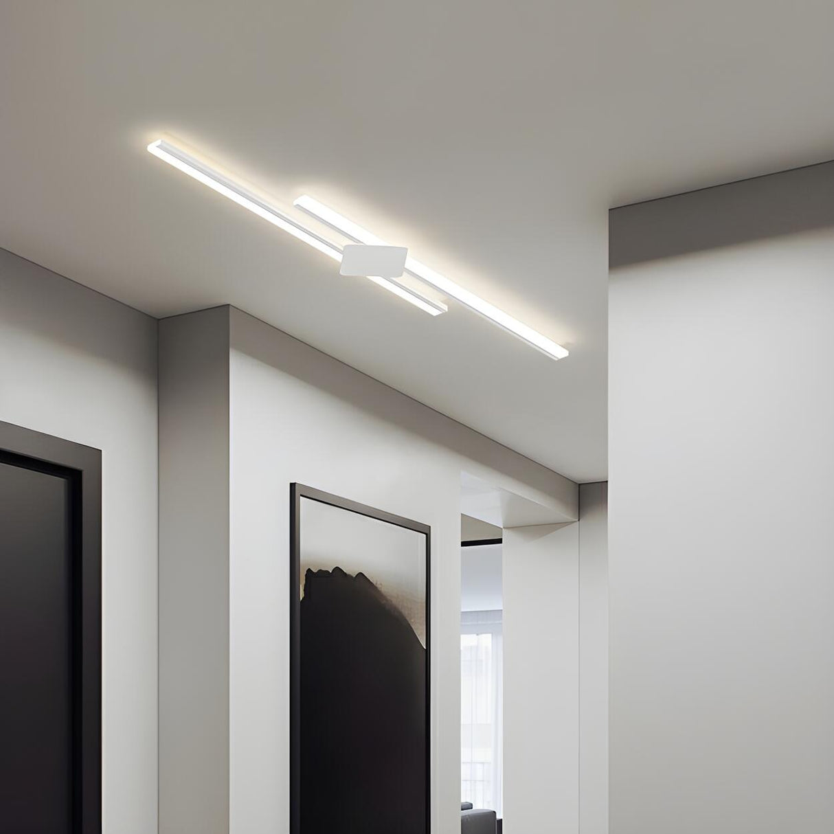 Modish Two Black Linear LED Flush Mount Ceiling Light Image - 4