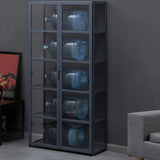 Modish Vertical Bamboo Clear Grey Curio Display Cabinet Image - 19