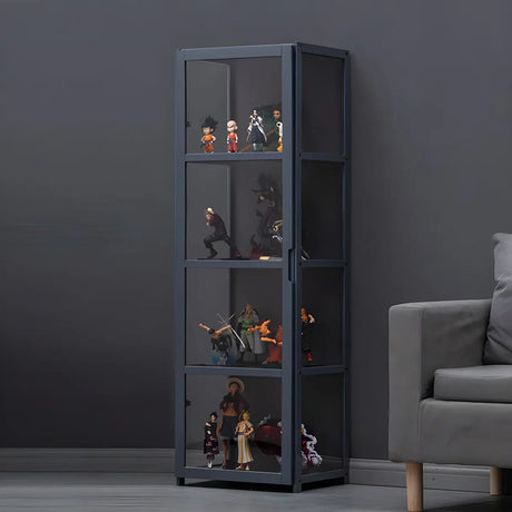 Modish Vertical Bamboo Clear Grey Curio Display Cabinet Image - 2