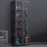 Modish Vertical Bamboo Clear Grey Curio Display Cabinet Image - 20