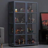 Modish Vertical Bamboo Clear Grey Curio Display Cabinet Image - 8