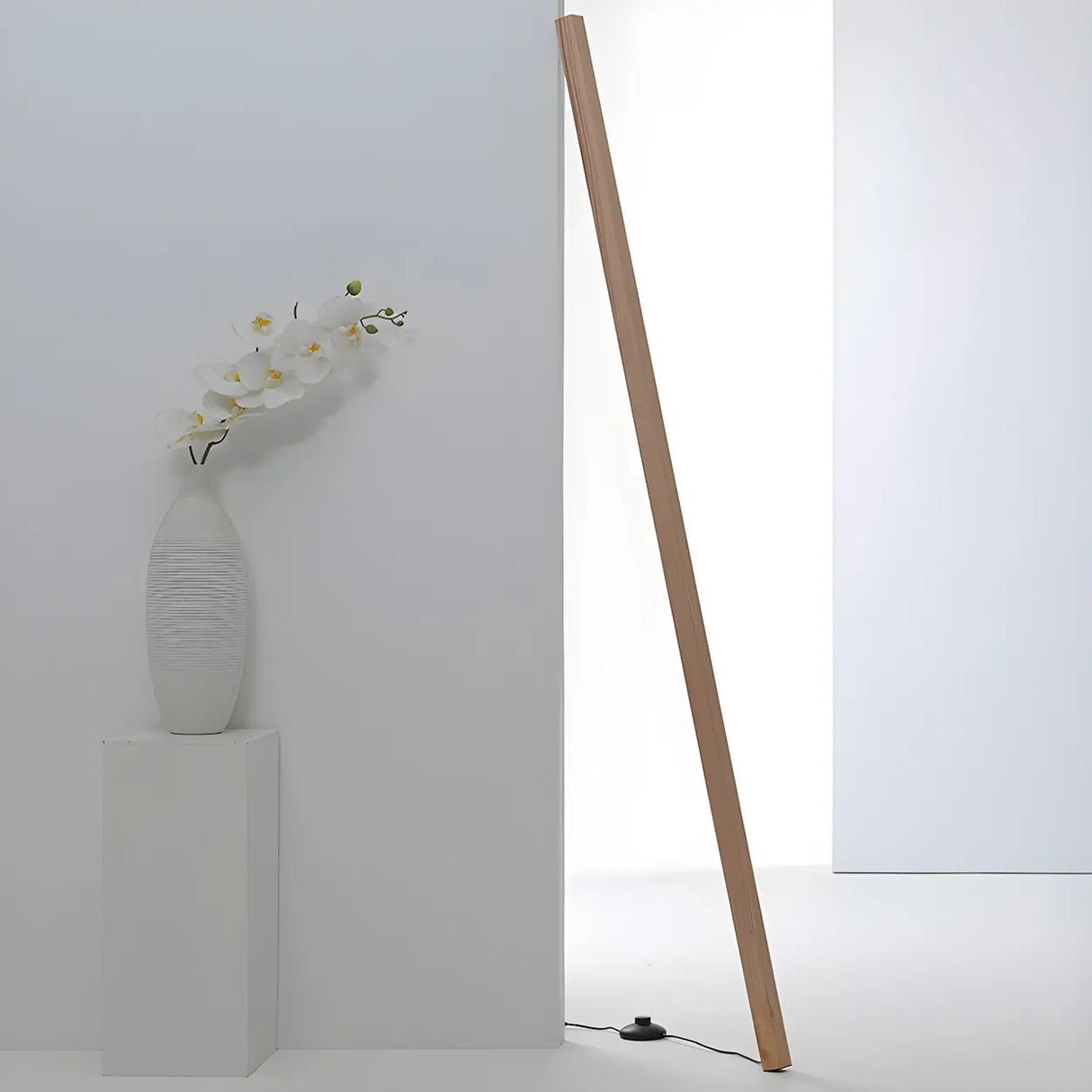 Modish Walnut Rectangular Standing Wooden Floor Lamp Image - 11