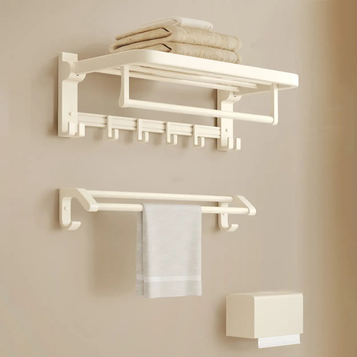 Modish White Bathroom Hardware Set with Storage Racks Image - 12