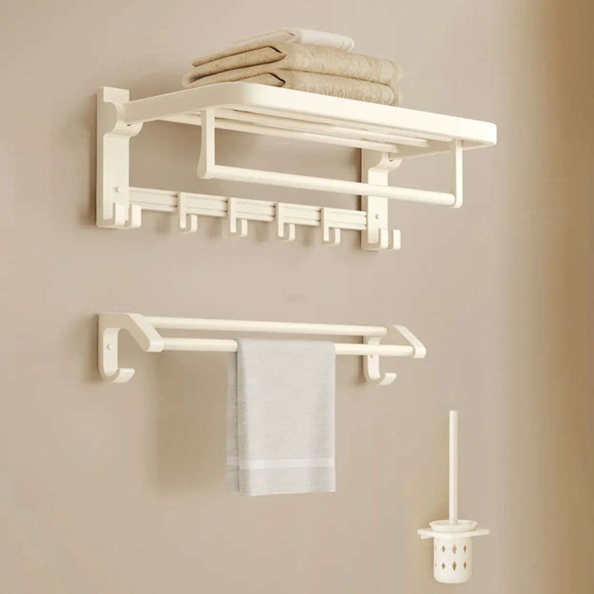 Modish White Bathroom Hardware Set with Storage Racks Image - 14