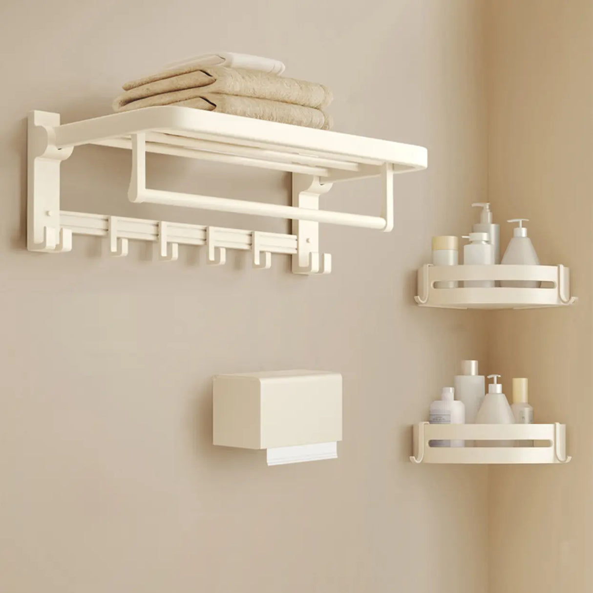 Modish White Bathroom Hardware Set with Storage Racks Image - 15