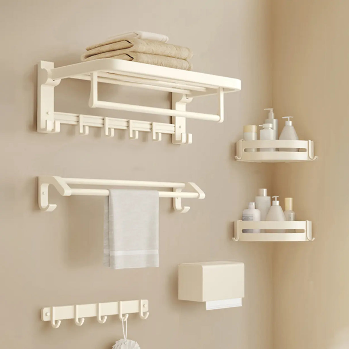 Modish White Bathroom Hardware Set with Storage Racks Image - 22