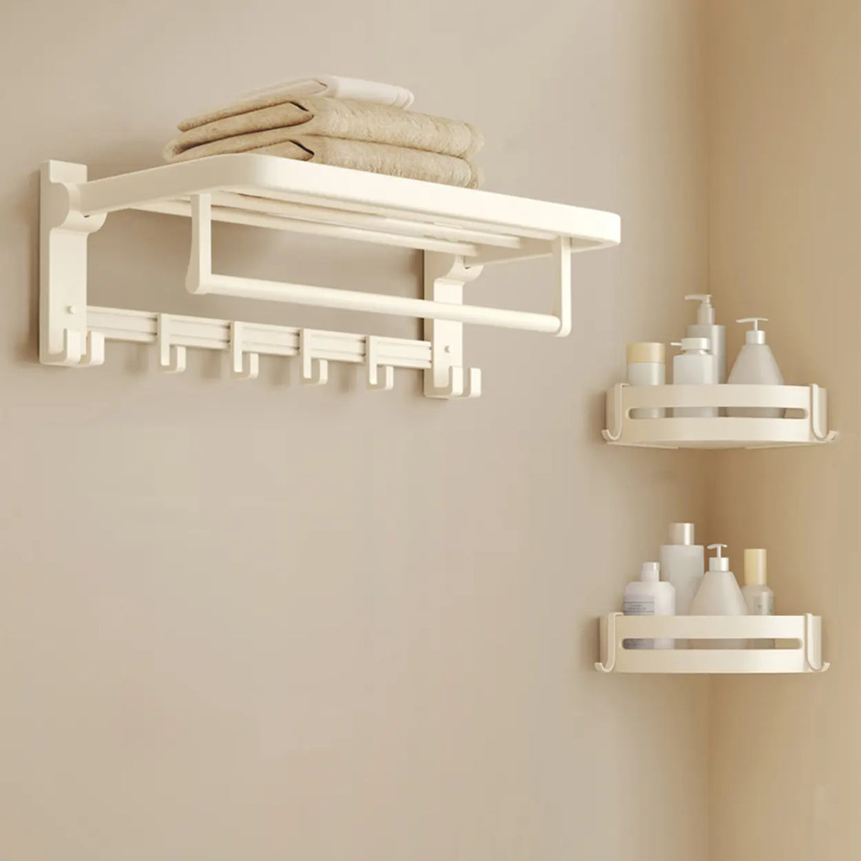 Modish White Bathroom Hardware Set with Storage Racks Image - 6