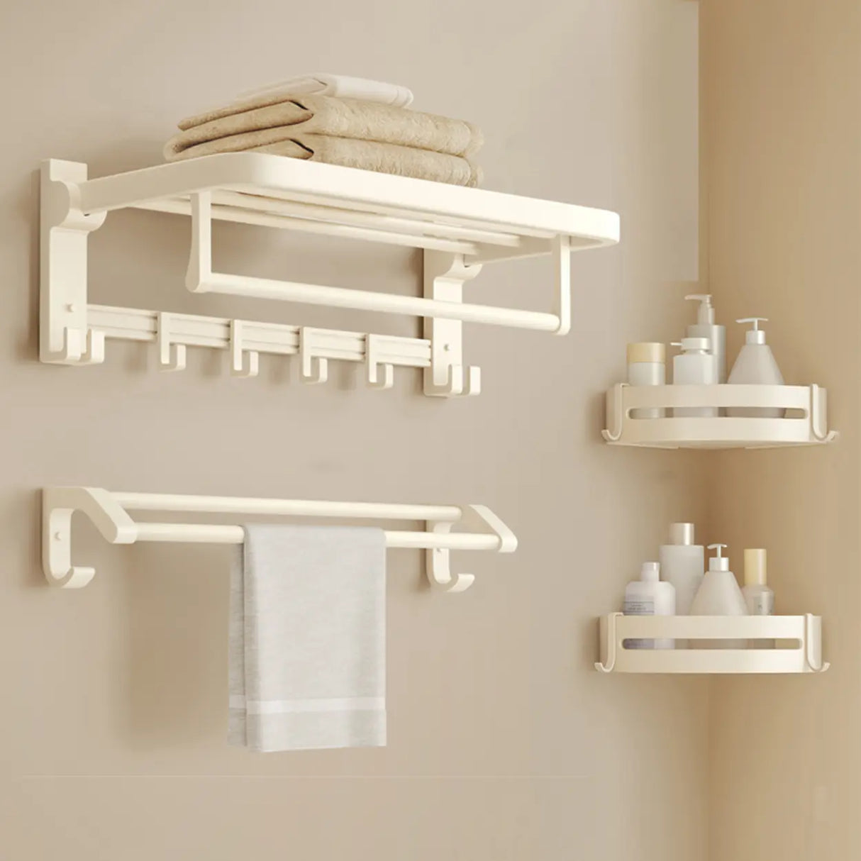 Modish White Bathroom Hardware Set with Storage Racks Image - 9