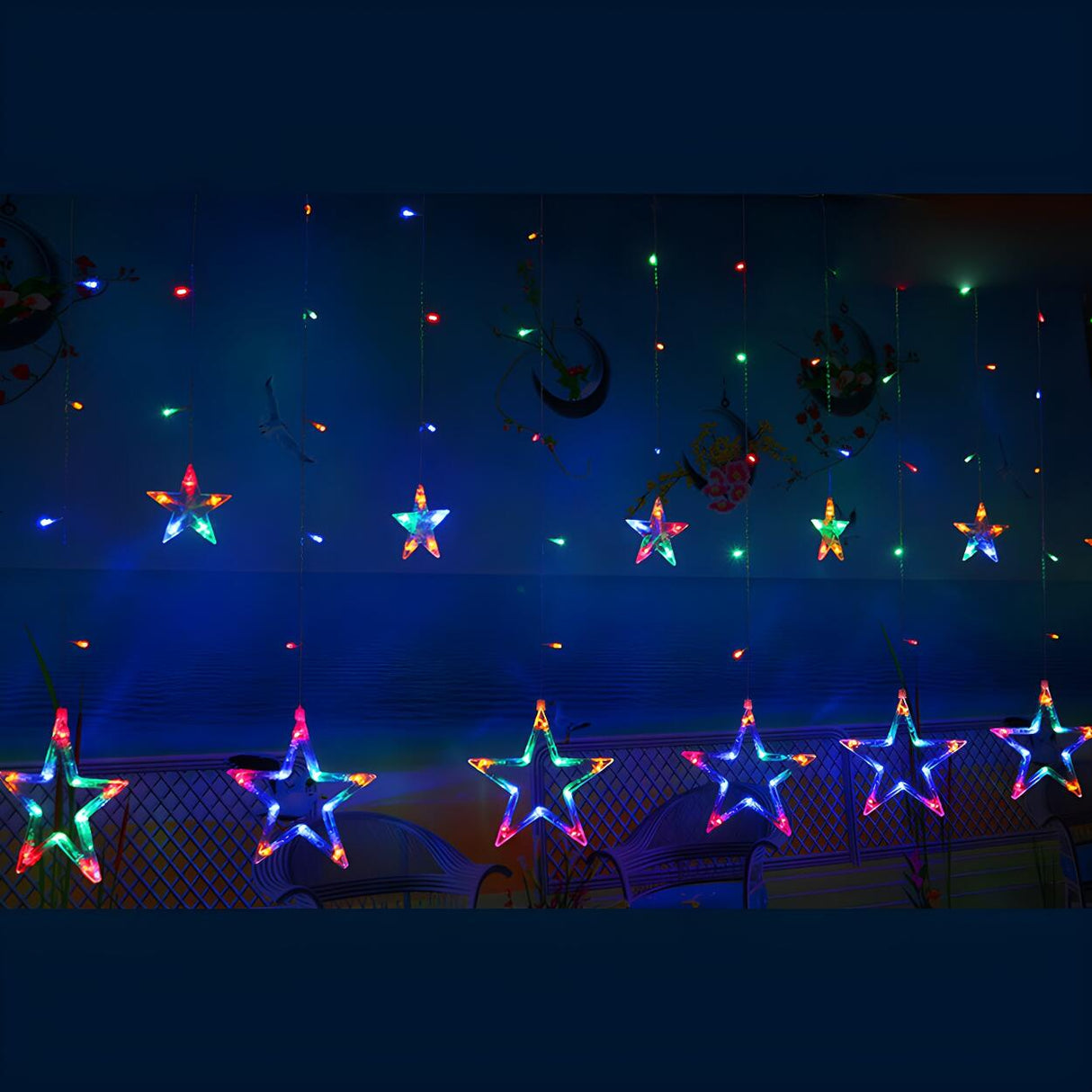 Modish White Christmas Star Curtain String Lights Image - 10