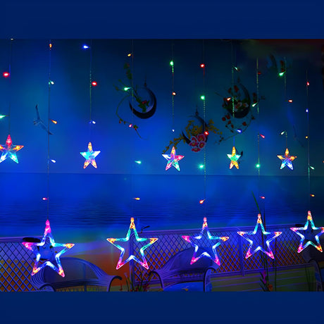 Modish White Christmas Star Curtain String Lights Image - 2