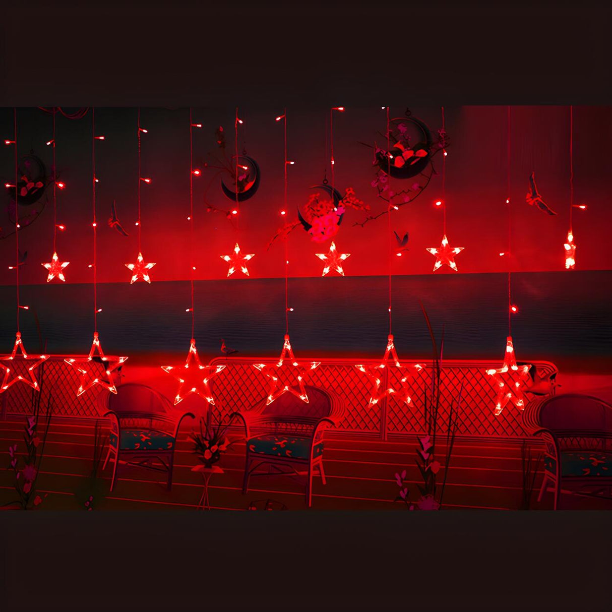 Modish White Christmas Star Curtain String Lights Image - 7