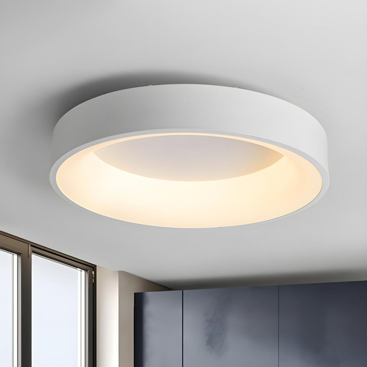 Modish White Drum Dimmable LED Flush Mount Ceiling Lamp Image - 1