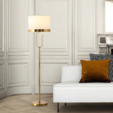 Modish White Drum Shade Gold Metal LED Floor Lamp Image - 11