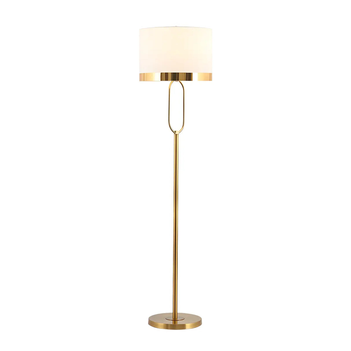 Modish White Drum Shade Gold Metal LED Floor Lamp Image - 5