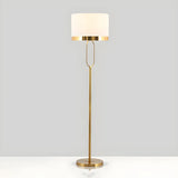 Modish White Drum Shade Gold Metal LED Floor Lamp Image - 6