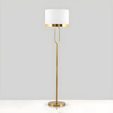 Modish White Drum Shade Gold Metal LED Floor Lamp Image - 7