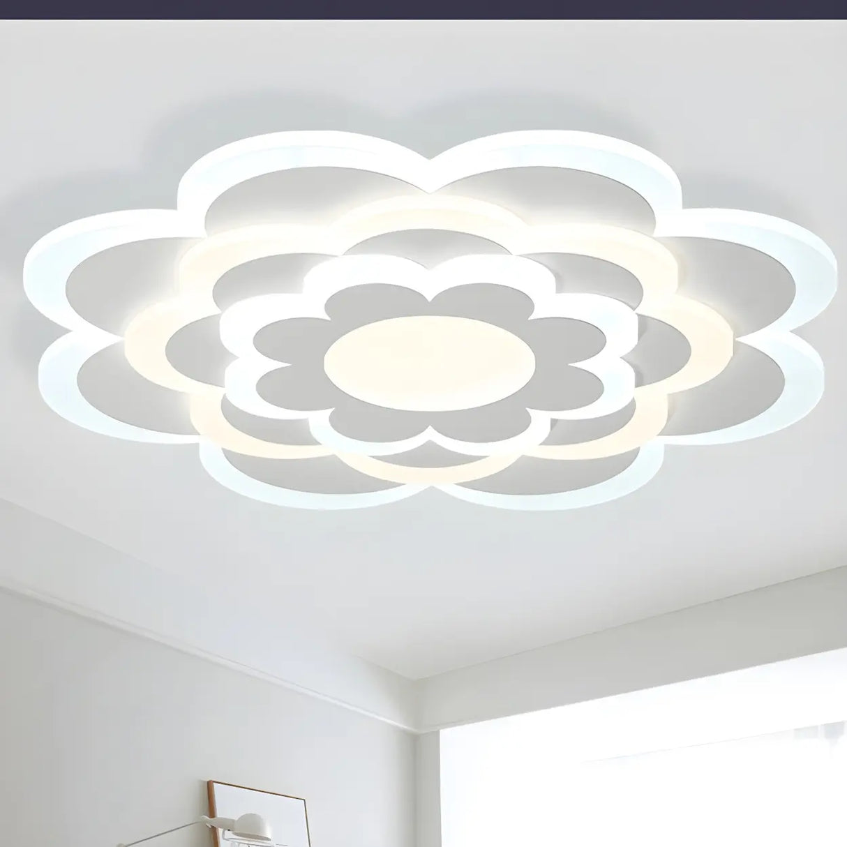 Modish White Floral Dimmable Flush Mount Ceiling Light Image - 1