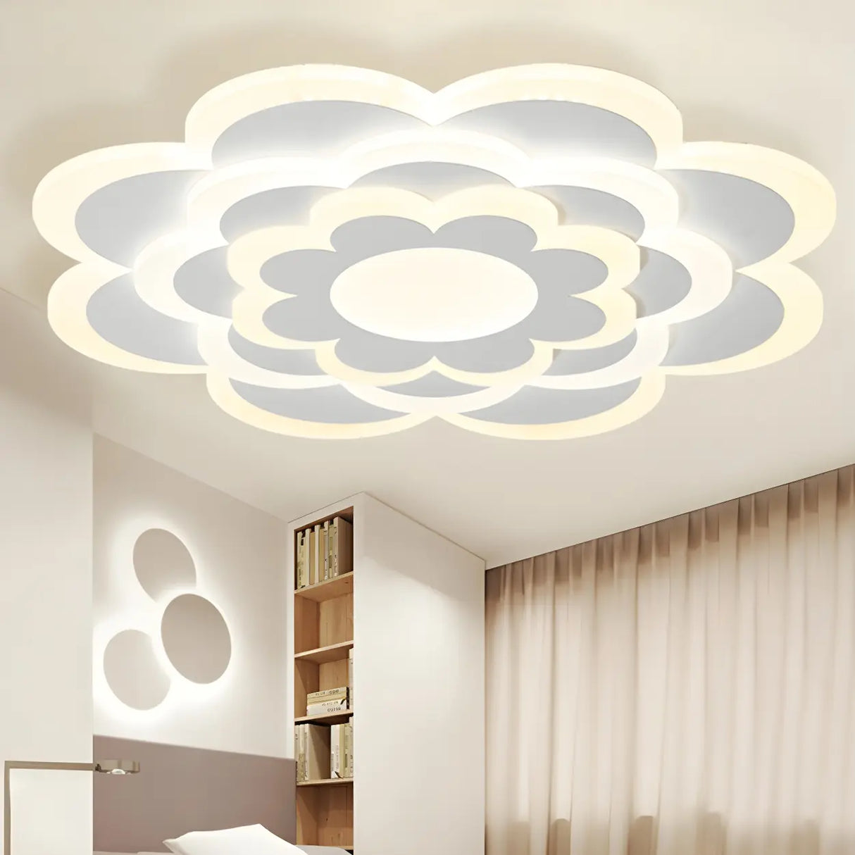 Modish White Floral Dimmable Flush Mount Ceiling Light Image - 14