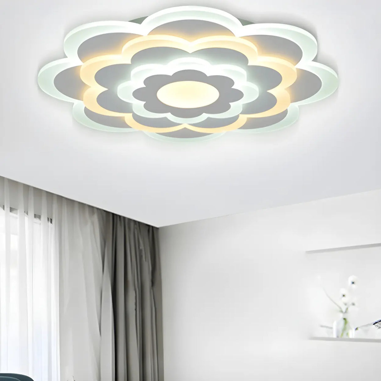 Modish White Floral Dimmable Flush Mount Ceiling Light Image - 15