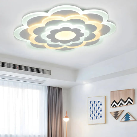 Modish White Floral Dimmable Flush Mount Ceiling Light Image - 2