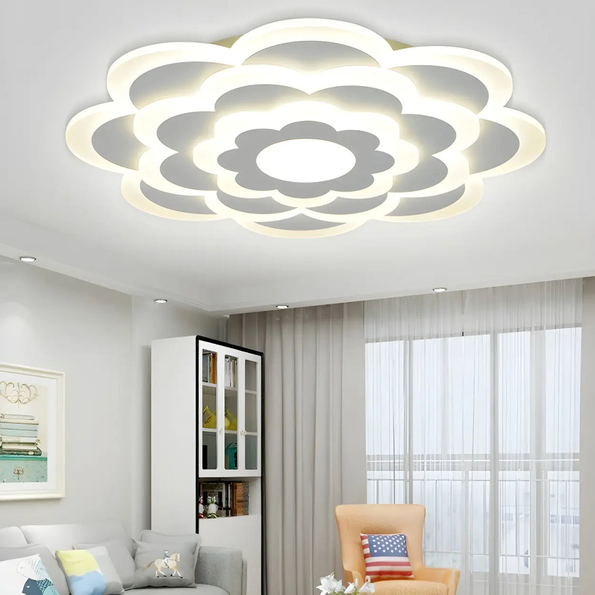 Modish White Floral Dimmable Flush Mount Ceiling Light Image - 3