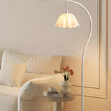 Modish White Floral Modern Curved Bedroom Floor Lamp Image - 2