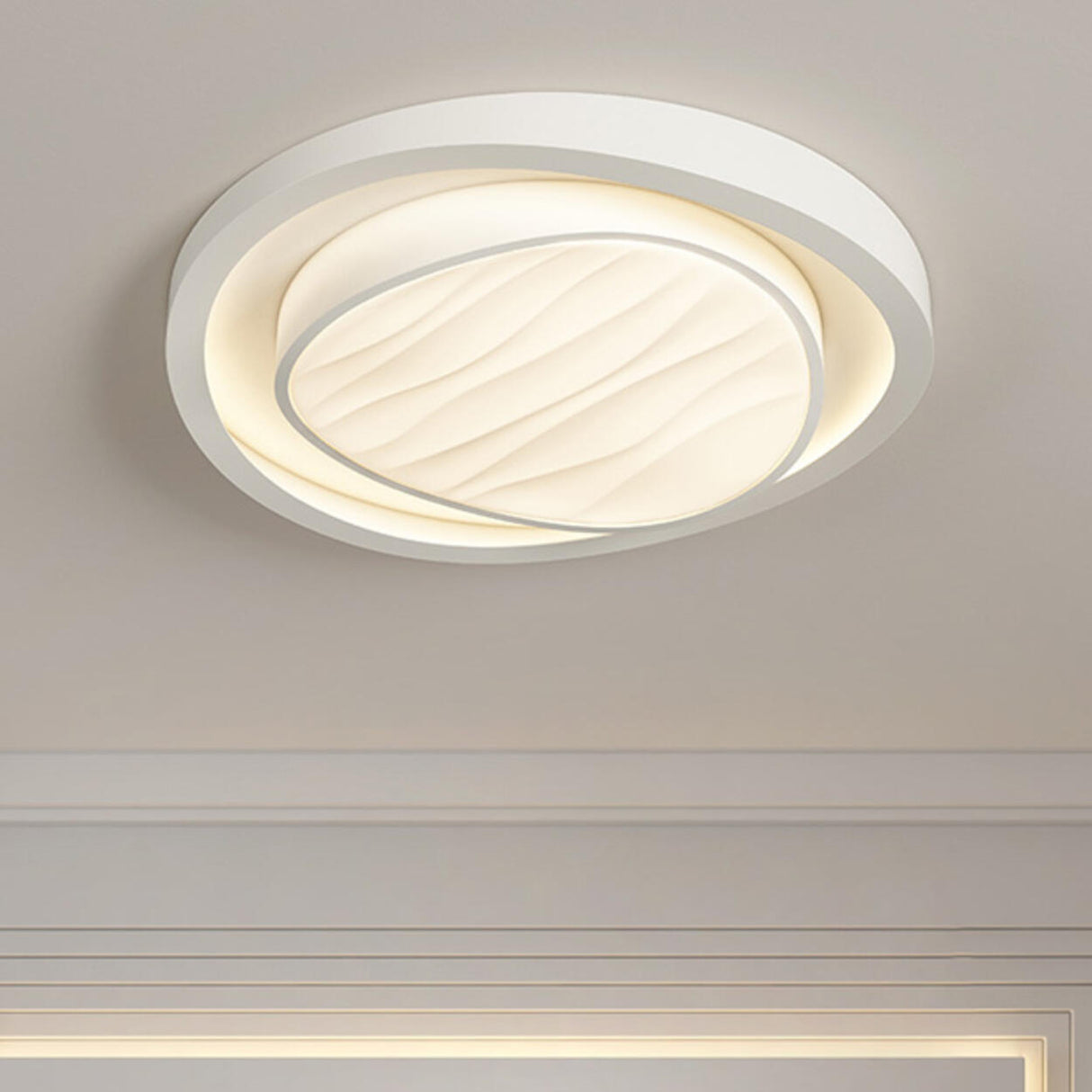 Modish White Geometric Dimmable LED Flush Mount Light Image - 4