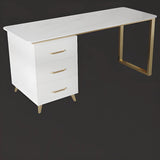 Modish White-Gold Stone Rectangle Drawers Writing Desk Image - 6